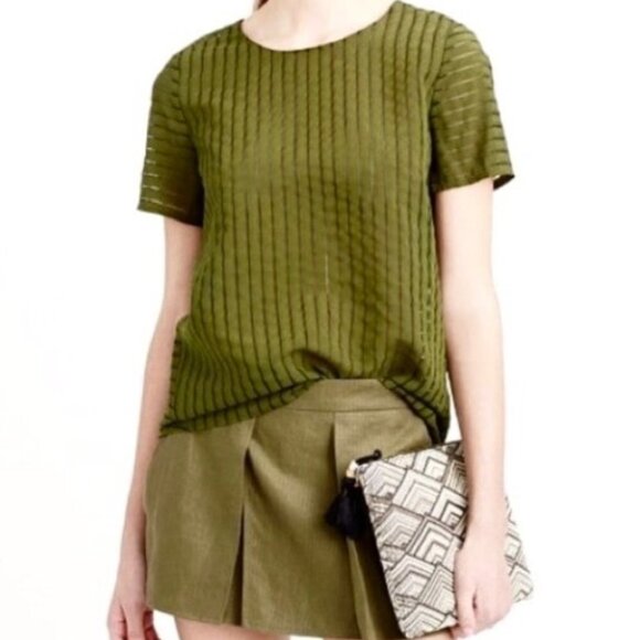 J. Crew Tops - J.Crew‎ Women's Dark Green Sheer Stripe Top, Size 00